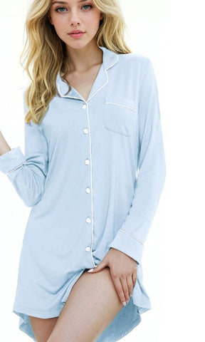 POWDER BLUE BAMBOO PJ SHIRT